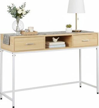 Relaxdays Relaxdays console table, HWD 80x120x40 cm, hallway table with 2 drawers, Scandinavian design, metal & MDF, white/natural