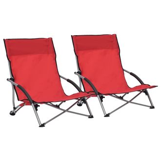 vidaXL Vidaxl - Sedie Da Spiaggia Pieghevoli 2 Pz In Tessuto Rosso