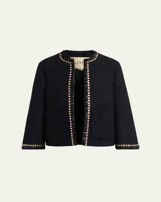 Valentino Garavani Crystal-Trim Wool Jacquard Open Coat