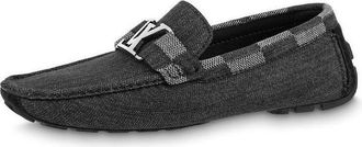 Louis Vuitton Hockenheim Moccasin Shoes Grey with Plaid Collar 1A9YRW