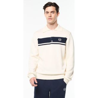 Sergio Tacchini Damarindo Long Sleeve Knit Polo in Gardenia/maritime Blue at Nordstrom, Size Small