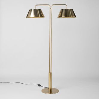 Maisons du monde L&aacute;mpara de pie con dos pantallas de acero dorado, 165 cm