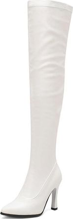 Generic MiaZane Womens Over The Knee Boots PU Pointed Toe Side Zip High Heel Thigh High Fashion Party Evening Dress Footwear Streetwear,White,6.5 UK