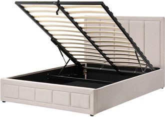 Beliani Cama Con Almacenaje Minimalista Cabecero Tapizado Tela Base Elevable Con Somier De L&aacute;minas Dise&ntilde;o Acolchado Gris Pardo 140 X 200 Cm Quiberon