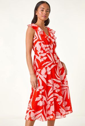 Roman Floral Frill Front Dress