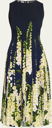 Oscar De La Renta Sleeveless Degrade Foxglove Pleated Midi Dress