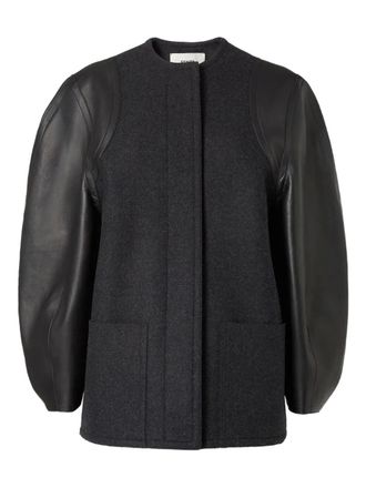 Fendi leather-paneled wool jacket - women - Viscose/Wool/Nappa Leather - 38 - Black