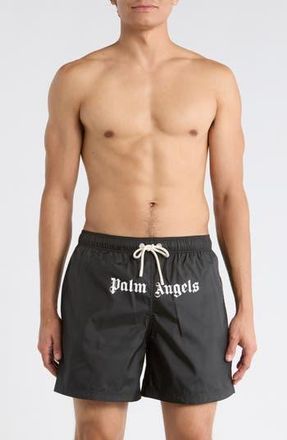 Palm Angels Logo Swim Shorts in Black White at Nordstrom Rack, Size Xxx-Large