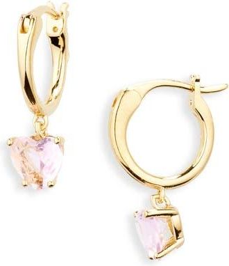 Nadri Heart Drop Huggie Hoop Earrings in Gold/light Pink at Nordstrom Rack