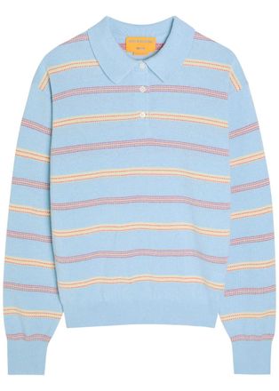 Guest In Residence Collegiate Striped Cashmere Polo Jumper - Blue - L (UK14 / L)