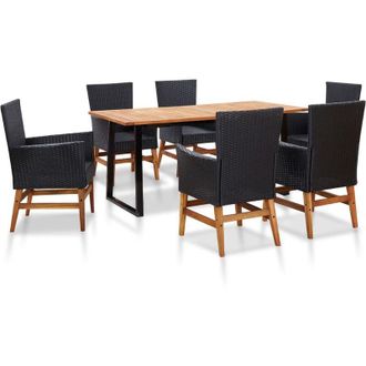 vidaXL Set Comedor Jard&iacute;n 7 Pzas Rat&aacute;n Sint&eacute;tico Y Madera Acacia Negro Vidaxl
