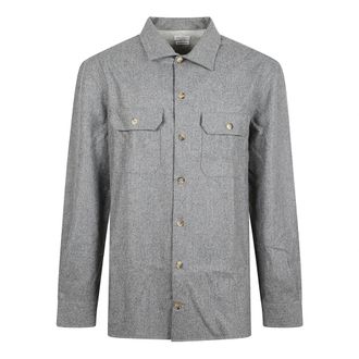 Brunello Cucinelli Overhemden, Heren, Grijs, L, Leer, Virgin Wool Flannel Overshirt