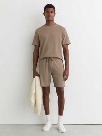 Reiss Camel Brown Textured Drawstring Shorts, Xxl