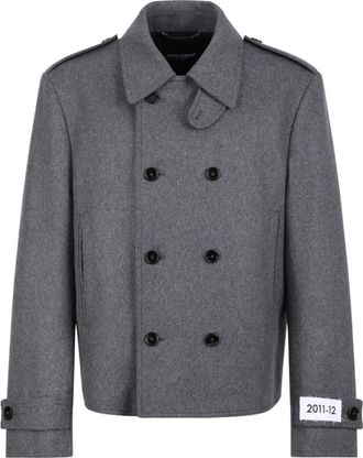 Dolce & Gabbana Double-breasted Cashmere-Blend Pea Coat - Heren - Blazers - Grijs - XL - Katoen - Jassen