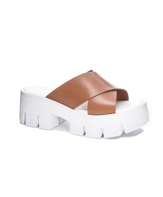 Chinese Laundry Chinese Laundry Lock Down Womens Brown Leather Platform Sandals JOBB1541