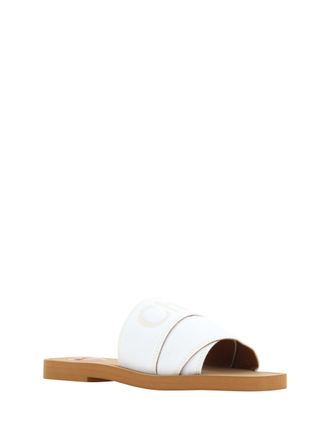 Chlo&eacute; Womens White Cotton Slides Woody Sandals