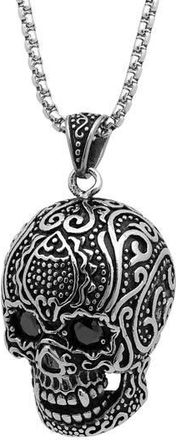 Steeltime Stainless Steel Skull Pendant Necklace in Metallic at Nordstrom Rack