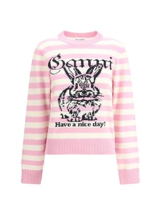 Ganni Striped Sweater With Rabbit