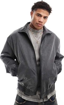 Asos oversized washed harrington jacket in gray