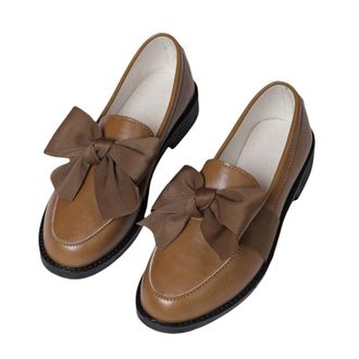 Generic School Shoes for Girls Loafers Shoes for Women Womens Patent Loafers with Bow Trendy Comfort Closed Round Toe Slip on Bow-Knot Dress Flat Low Heels Pu