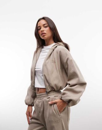 Cernucci felpa con cappuccio a coste con zip beige coordinato-Marrone