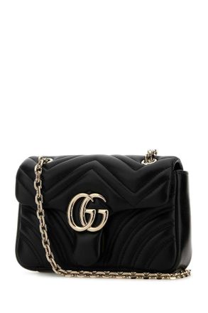 Gucci Womens Black Nappa Leather Small Gg Marmont Shoulder Bag Blackblackblack Lamb Borse A Tracolla
