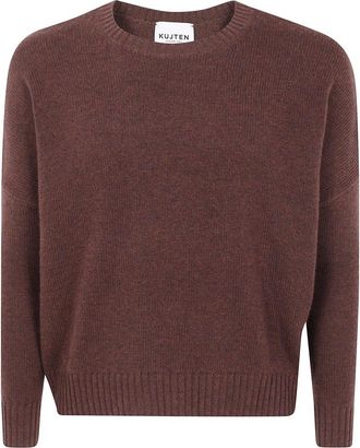 Kujten Romelie Ronde Hals Trui - Dames - Cashmere truien - Bruin - M - Wol - Truien & Vesten