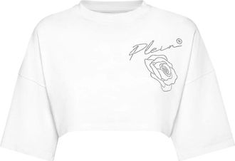 Philipp Plein T-Shirt Ronde Hals Roses - Dames - T-shirts - Wit - M - Katoen - Tops
