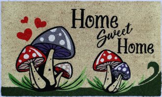 Imports Decor Home Sweet Home Mushroom Coir Door Mat, Cute Floral Mushroom Coconut Fiber Doormat with Non-Slip PVC Backing, Indoor Outdoor Entryway Rug
