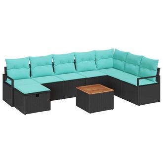 vidaXL Conjunto De Sof&aacute;s De Jard&iacute;n 9 Pcs Negro Rat&aacute;n Sint&eacute;tico Vidaxl