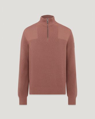 Belstaff Commander Quarter Zip Jumper Mens Organic Cotton Cedar Wood Size XL