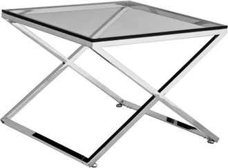 Premier Housewares Interiors by Premier Glass Side Table with Metal Criss Cross Design, Glass Top SIde Table, Silver Side End Table For Living Room