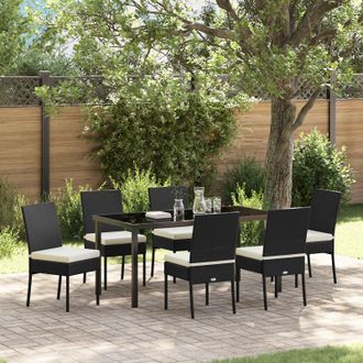 Berkfield Home 7 Piece Garden Dining Set Black Poly Rattan