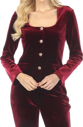 Joseph Ribkoff Velvet Button Front Blazer Jacket In Burgundy