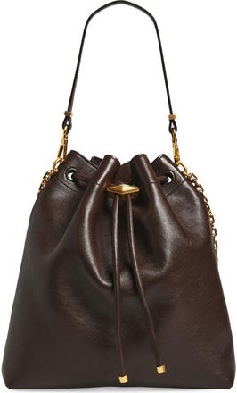 Jimmy Choo London Cinch Leather Bucket Bag in Chocolate/Gold at Nordstrom
