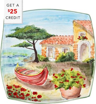 Vietri Vietri Landscape Wall Plates Square Platter With Boat With $25 Credit