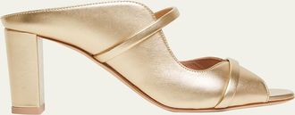 Malone Souliers Norah Metallic Leather Two-Band Block Heel Sandals