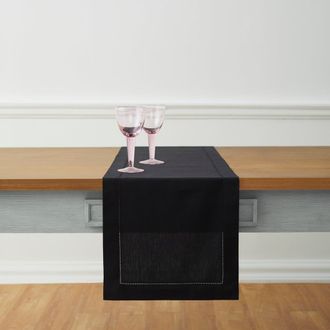 Solino Home Cotton Linen Hemstitch Table Runner for Dining Table, Holiday and Everyday Table Decor in Black at Nordstrom, Size Xx-Small