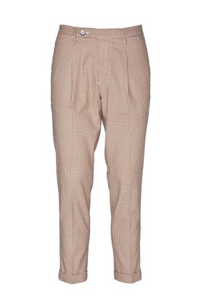Michael Coal Cropped Slim Fit Brown And White Stripe Linen Stretch Trousers