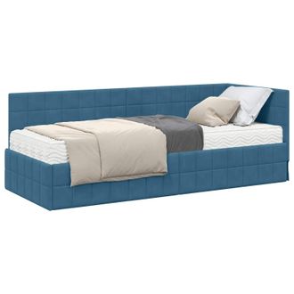 vidaXL Estructura De Cama Esquina Con Colch&oacute;n 2 Pcs Azul Terciopelo Vidaxl