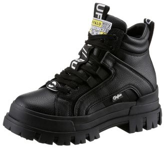 Buffalo Schn&uuml;rboots BUFFALO ASPHA NC MID, Damen, Gr. 37, schwarz, Lederimitat, Schuhe Schn&uuml;rboots, Schn&uuml;rstiefelette, High Top Sneaker mit weicher Schaftrandp
