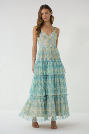 Hutch Madi Tiered Tulle Maxi Gown In Watercolor Daffodil