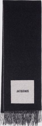 Jacquemus Rond Carr&egrave; Logo Print Virgin Wool Scarf with Fringed Hem