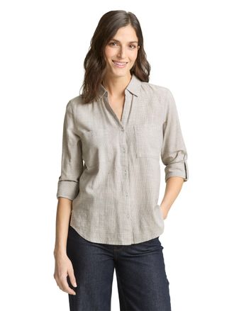 Tom Tailor Langarmbluse TOM TAILOR Regular, Damen, Gr. 34, soft taupe grau, Web, Obermaterial: 100% Baumwolle, regular fit h&uuml;ftbedeckend, V-Ausschnitt, Krempel&auml;r