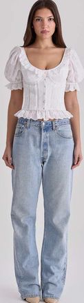 House of CB Bella - Top babydoll in pizzo sangallo bianco