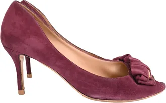 Ferragamo Ribbon Heels in Burgundy Suede