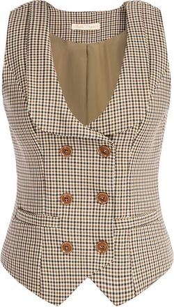 Belle Poque Plus Size Cowgirl Vest for Women U-Neck Woodstock Party Costume Sleeveless Waistcoats Brown Plaid BP0613-01 XXL