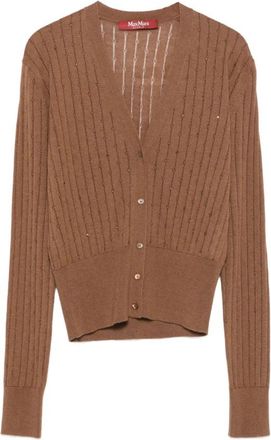 Max Mara Truien & Vesten, Dames, Bruin, S, Wol, Zijde Wol V-hals Trui Bruin