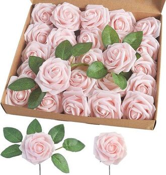 OEM Juego De 25 Rosas Artificiales De Espuma Con Tallos Para Decoraci&oacute;n Del Hogar, Ramos De Novia, Fiestas Y Elementos Decorativos - Rosa Champagne