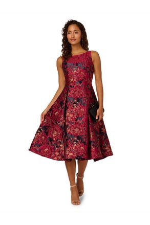 Adrianna Papell Womens Boat Neck Midi Dress - Multicolour - Size 14 UK